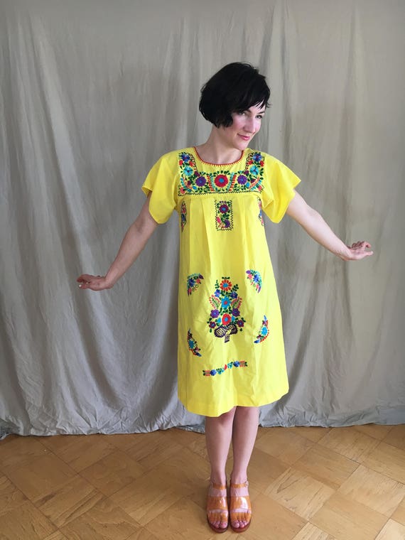 Vintage 1960s Yellow Summer Folk Dress Size S/M - image 2