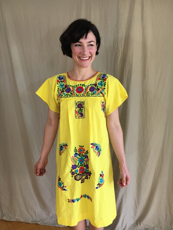 Vintage 1960s Yellow Summer Folk Dress Size S/M - image 3