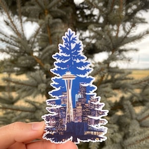 Seattle Skyline Evergreen Tree Sticker | Pacific Northwest Sticker | Seattle | PNW Sticker | Car Decal Sticker | Washington state sticker
