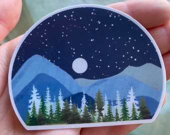 Mountain Moonlight Waterproof Vinyl Sticker | Gift for her | Hiking Sticker | Boho sticker | Pacific Northwest Sticker | PNW Sticker
