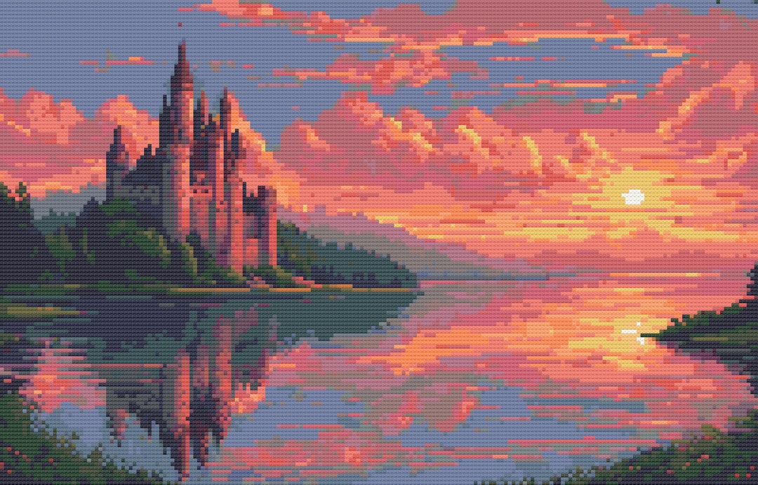 Castle With Sunrise Cross Stitch Pattern PDF Full Coverage Cross Stitch ...