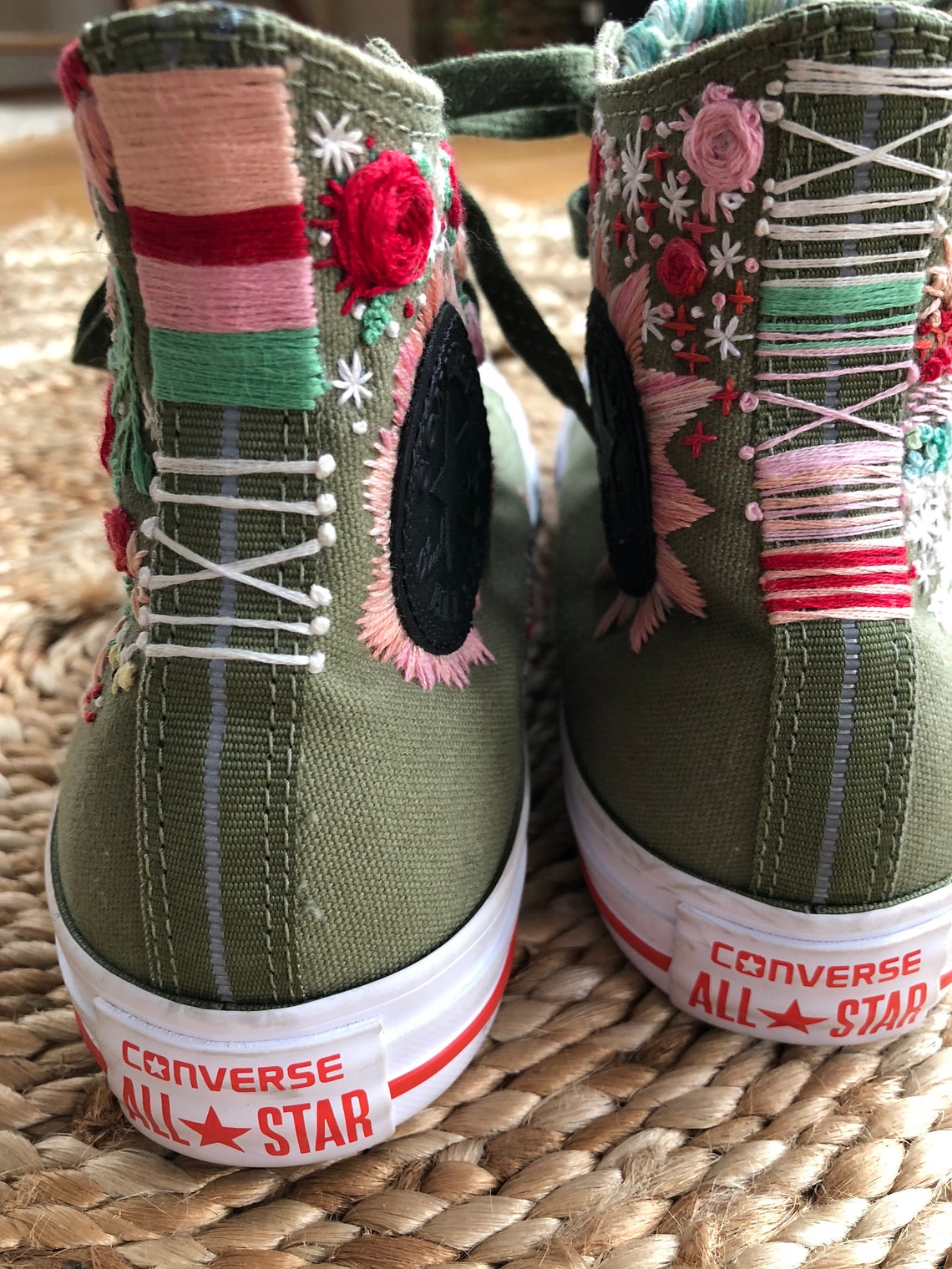 Embroidered Floral Converse Sneakers Womens Size 8 High Top Etsy