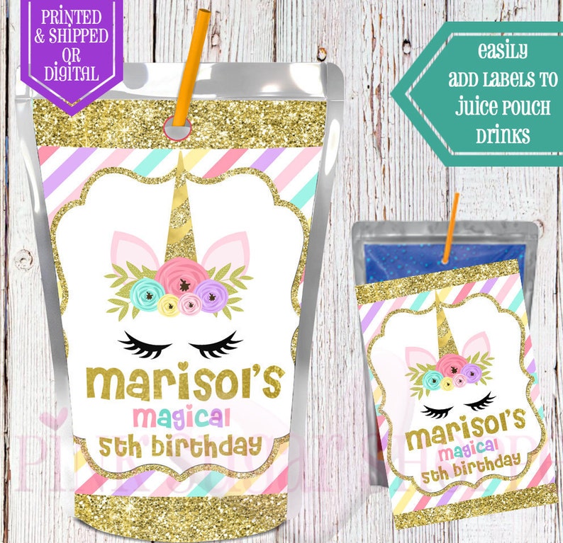 unicorn juice pouch labels capri sun labels unicorn etsy