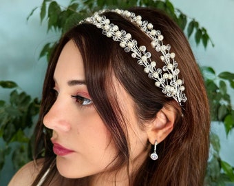 Bridal Headband, Princess Tiara, Elegant Bridal Headband, Bridal Headpiece, Quinceanera Headpiece, Pearl Tiara, Prom Jewelry