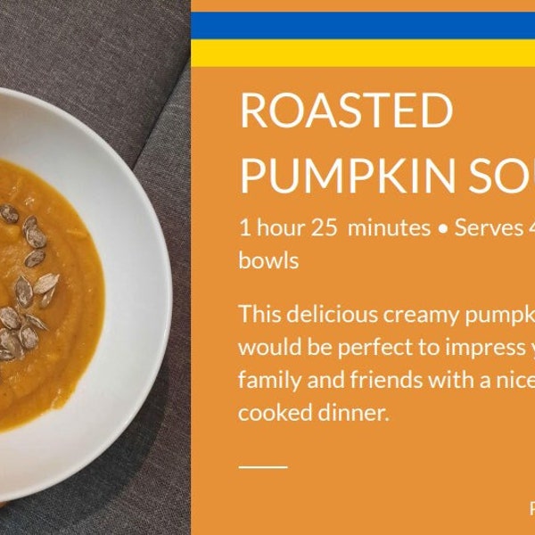 Roasted pumpkin soup, PDF Recipe, pumpkin soup recipe, Ukrainian pumpkin soup recipe,Tasty Interesting Dish Authentic Ukrainian Cuisine