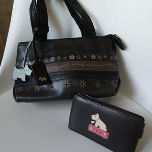 Bolso y cartera Radley COMO REGALO, Bolso con asa superior, Bolso pequeño Radley, Bolso de piel auténtica negro, Bolso y cartera vintage para mujer con perro, Regalo