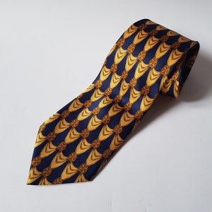 Vintage Lanvin Paris Mens Tie, Classic Tie, Silk Tie, Printed Necktie,gift for man, Retro Silk Tie, Lanvin Necktie, gold blue tie