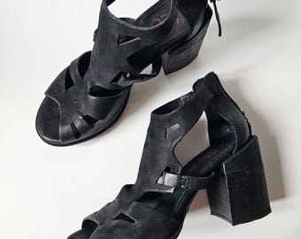 Vintage A.S.98 leren sandalen met uitgesneden hak, gemaakt in Italië, maat 37