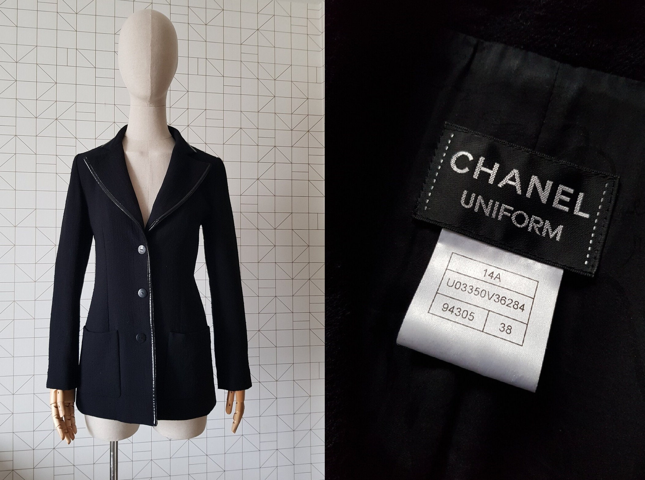 Chanel Suit 2000 Runway Black Wool Silk Vintage Skirt and Jacket Bow CC  Button - Chelsea Vintage Couture