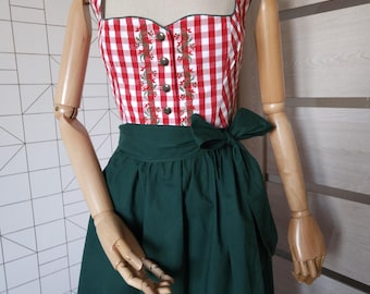 Vintage Original Dirndl Dress, Octoberfest Dress, Bavarian Dress, Festival Dress, Austrian Folk Dress and Apron, Set of 3, Green Red,Size 42