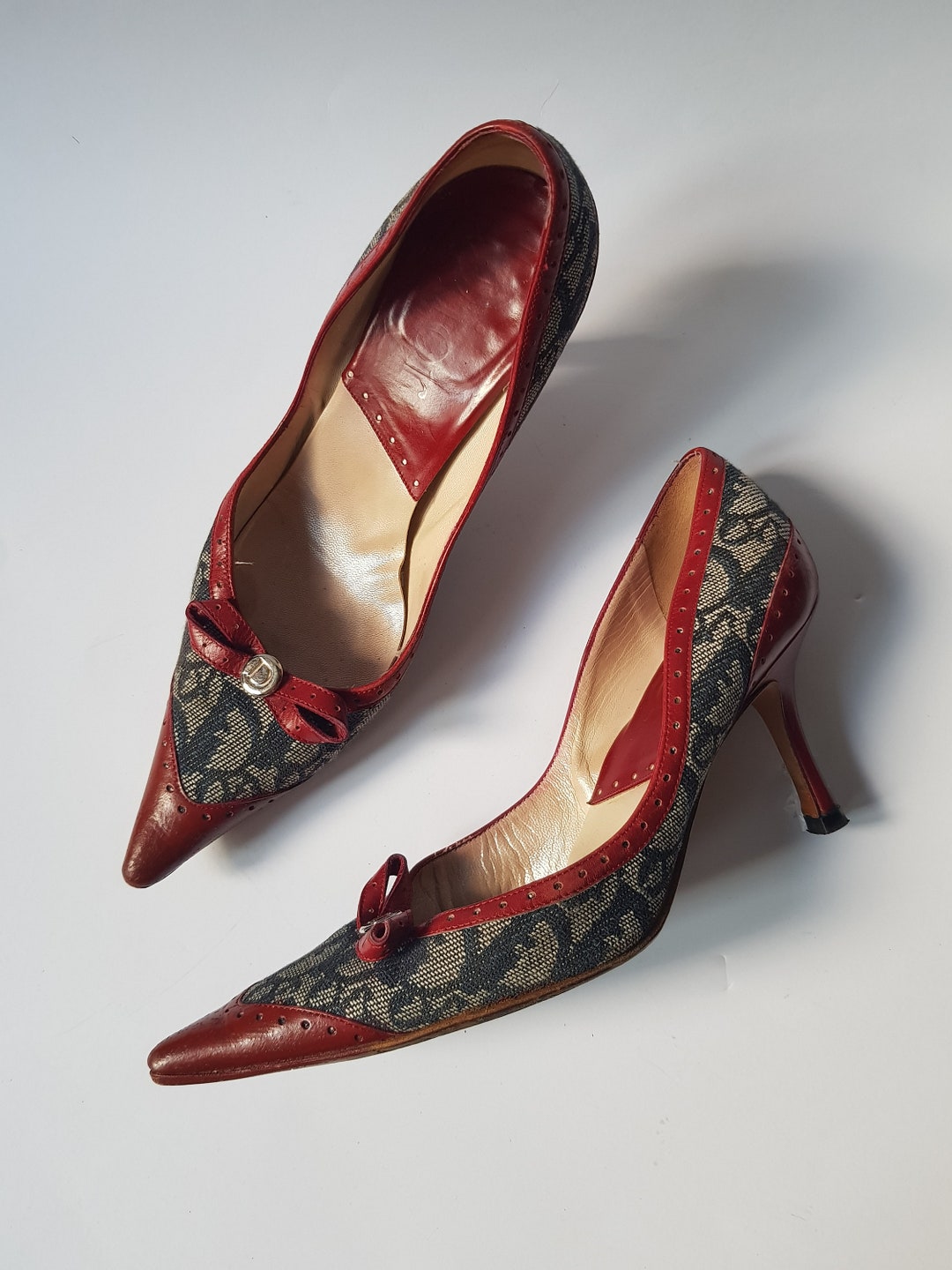 Christian Dior Monogram Pointed Toe Pumps With Red Trim Size Christian Dior Monogram Pointed Toe Pumps With Red Trim Size