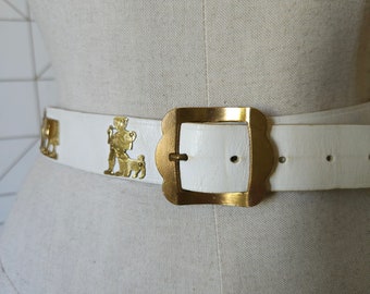 Vintage Switzerland Belt, handmade Swiss belt, leather belt, white belt, made in switzerland, belt with cows, Cows details belt, gift