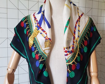 Foulard En Soie 100% LOREDANO Vintage - 90cm, Rouge, Occasion, Carré Ou Bandana