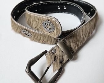 Rundleren riemen, Appenzeller, Zwitserse volkskunst, handgemaakte riem, koedetail, 115 cm