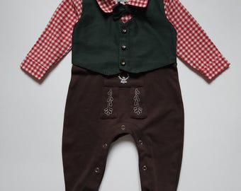 Rompertje babyjongen, Beierse-Oostenrijkse lederhosenstijl, baby Anzug Mit Weste, 0-3 m