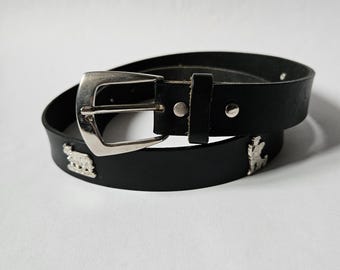 Vintage Appenzeller Leather Belt, Swiss Folk Art, Cow Detail