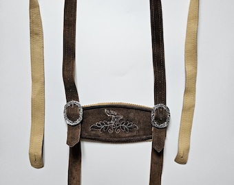 Beierse leren riem accessoire, geborduurd suède, Oktoberfest Beerfest, traditionele Tiroler, vintage Duitse bretels, Oktoberfest