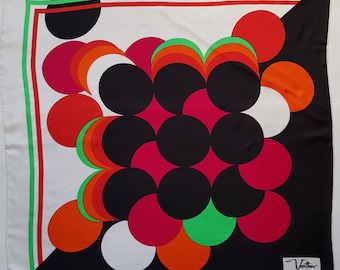 Foulard vintage en soie Vetter, châle à imprimé géométrique, Suisse