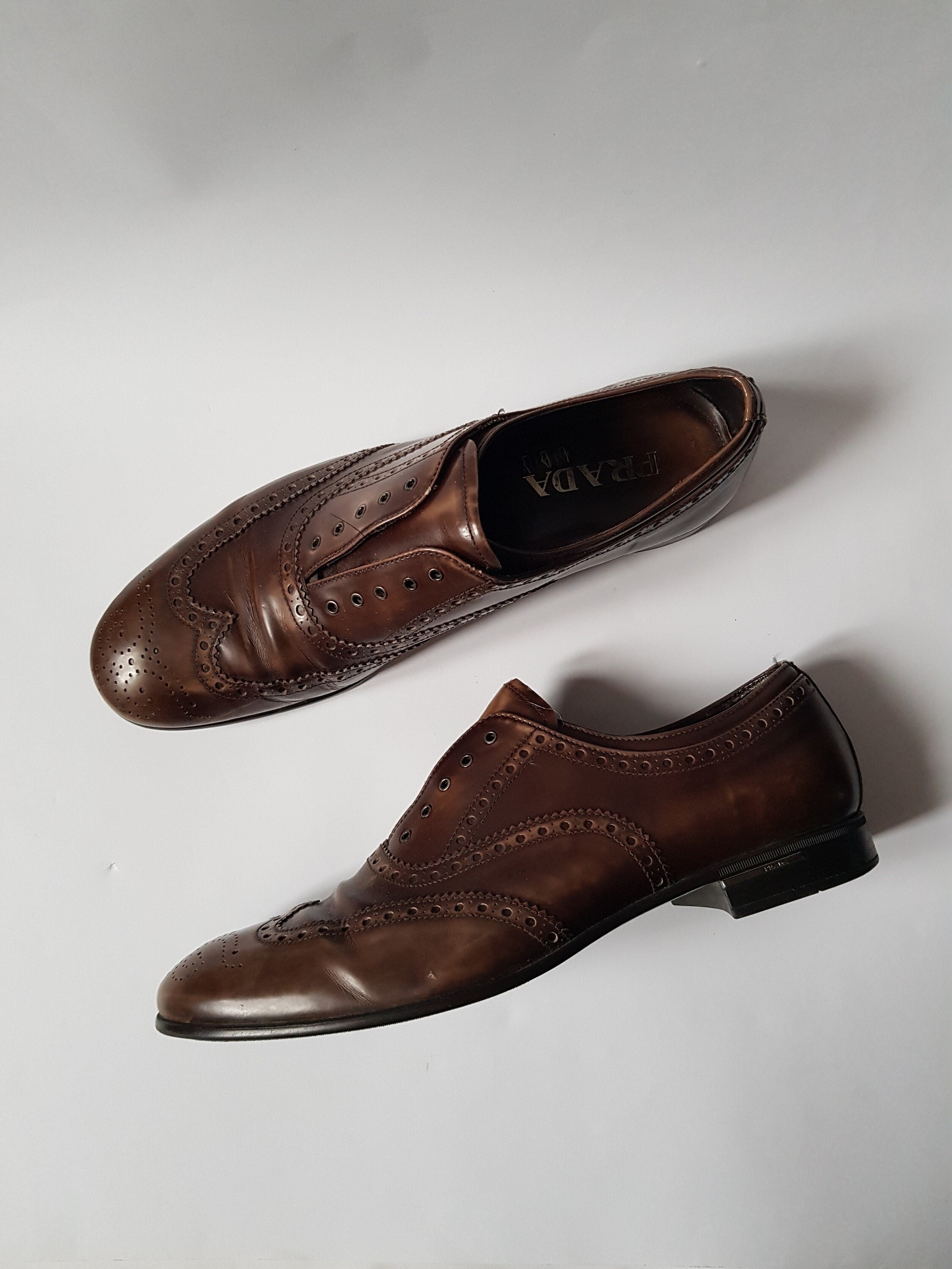 Vintage Authentic Prada 2EA038 Boots Brown Leather Lace up Perforated Oxfords PRADA Milano Oxford Boots Mens Shoes Loafer Brogues Size 9 Etsy Ireland