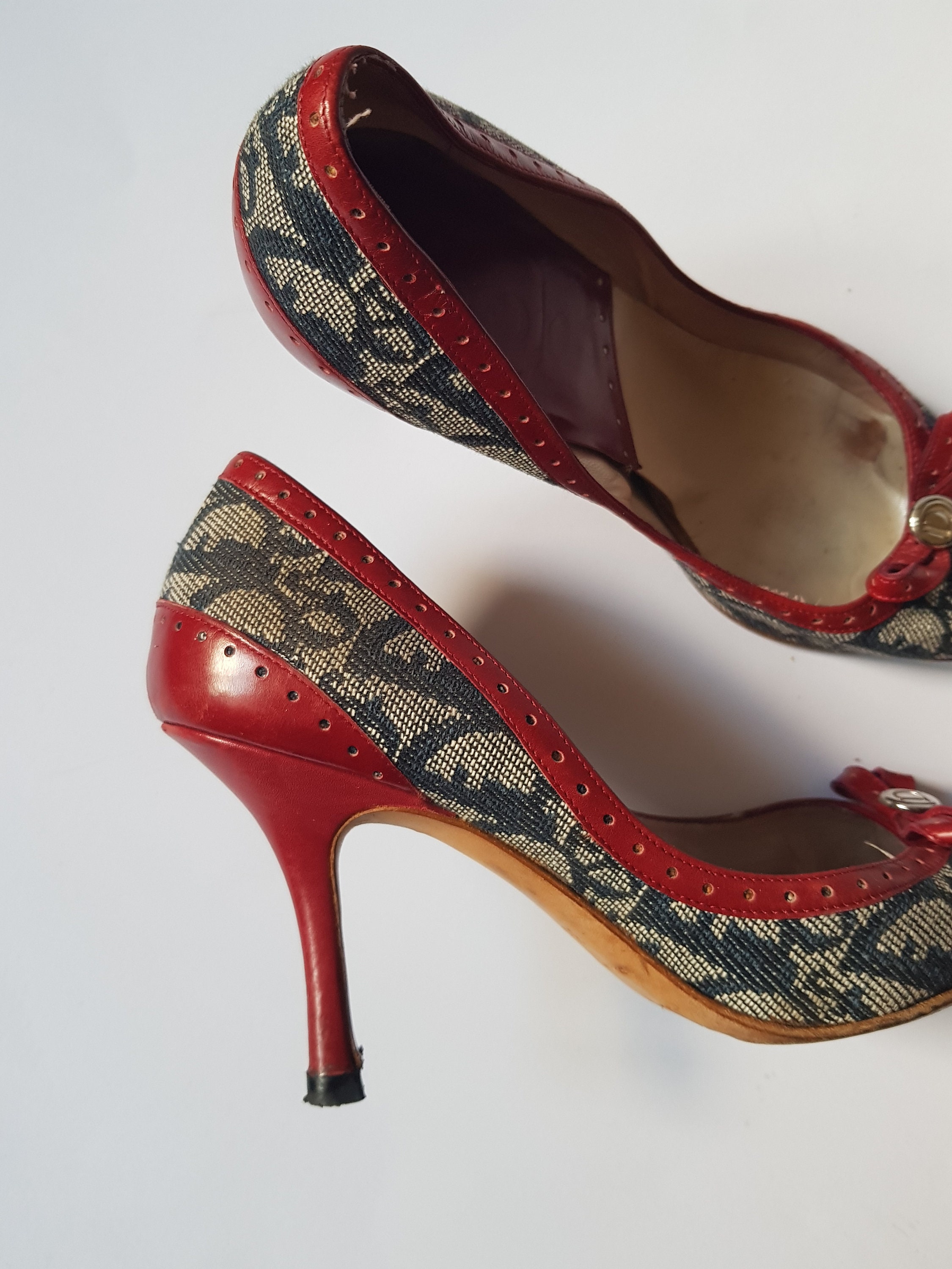Christian Dior Monogram Pointed Toe Pumps With Red Trim Size Christian Dior Monogram Pointed Toe Pumps With Red Trim Size
