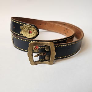 Vintage Swiss Folk Michel Jordi Women\'s Leather Belt Cow Print Golden Buckle Vintage Swiss Folk Michel Jordi Women main image 3