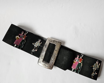 Vintage Bavarian Leather Belt, Traditional Folk Design, Austria