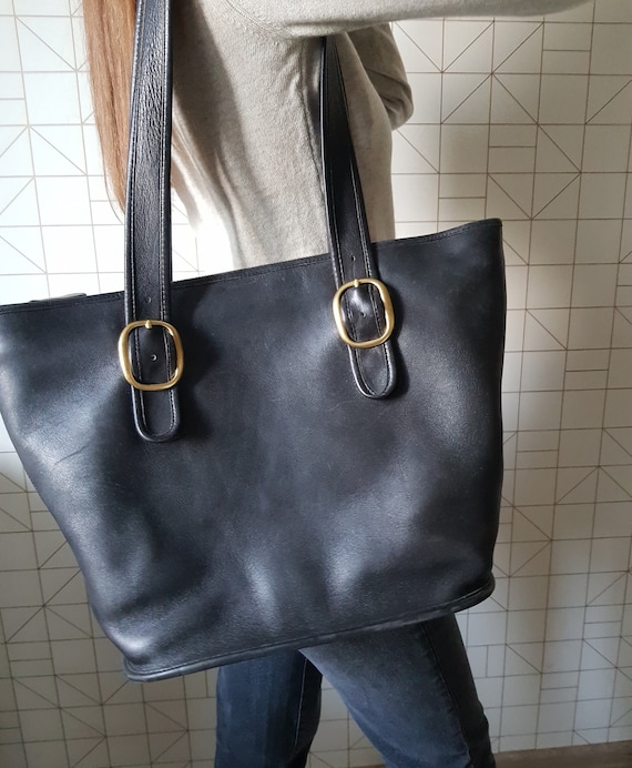 coach black leather tote bag