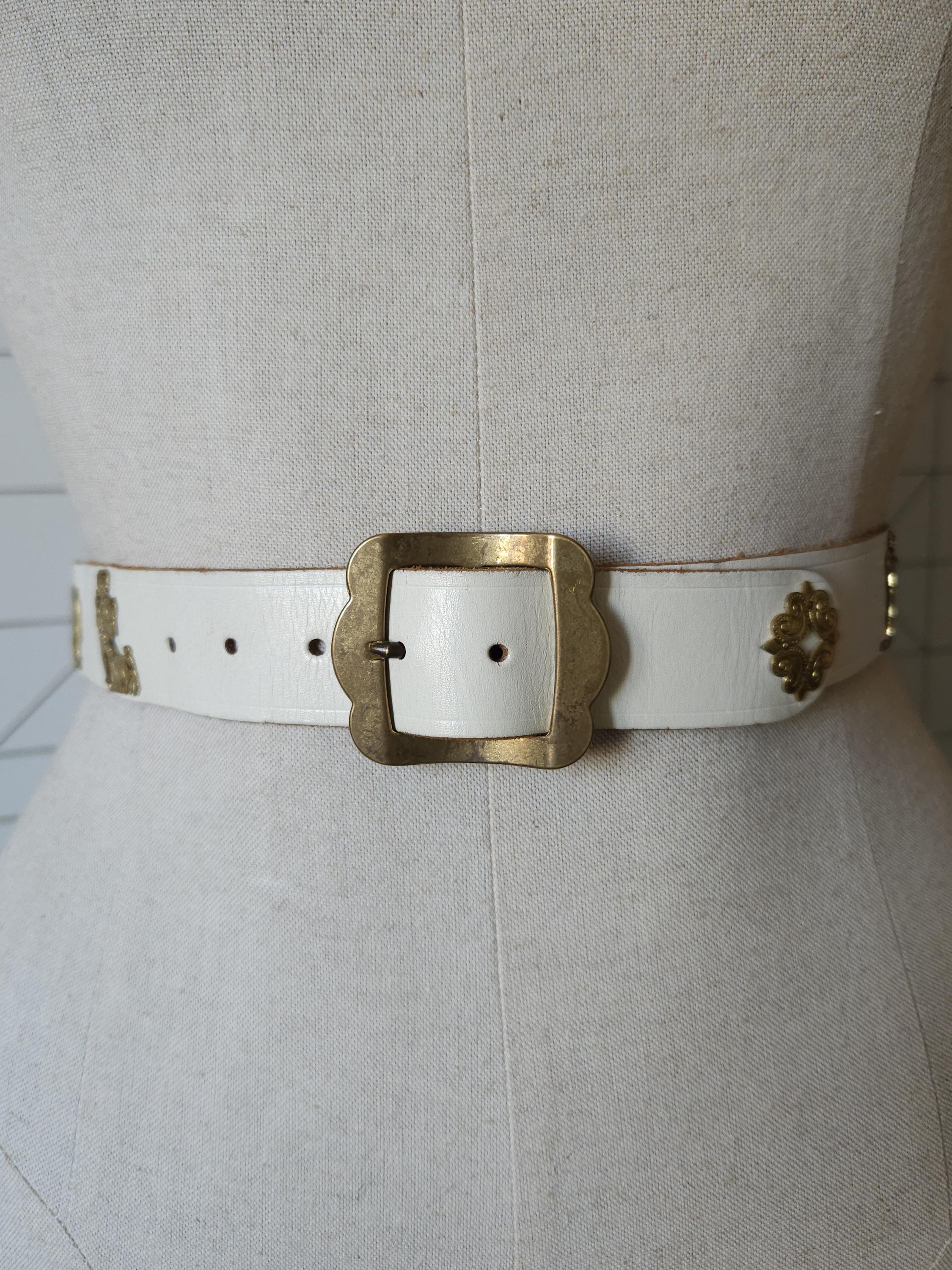 Vintage Swiss Leather Belt With Cow Details, Handmade Folk  display picture 3