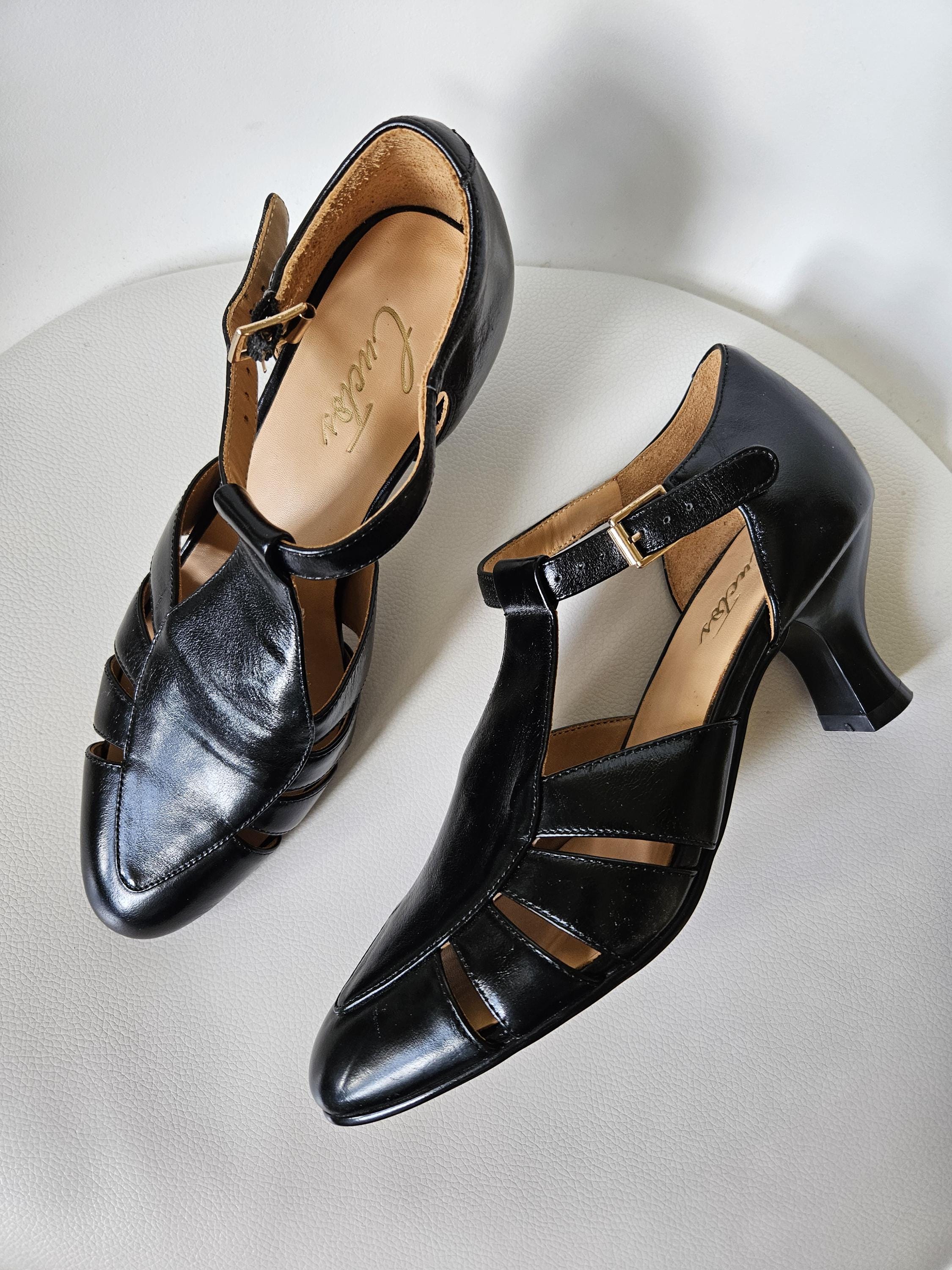 Vintage Leather Strappy Sandals, Cuctos Vanessa Sandals, Black Leather Women's Sandals, Retro Heels, Comfortable Heeled Sandals 6.5M, Gift