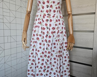 Vintage Austrian Dirndl Dress, Floral Rose Print, Size 36