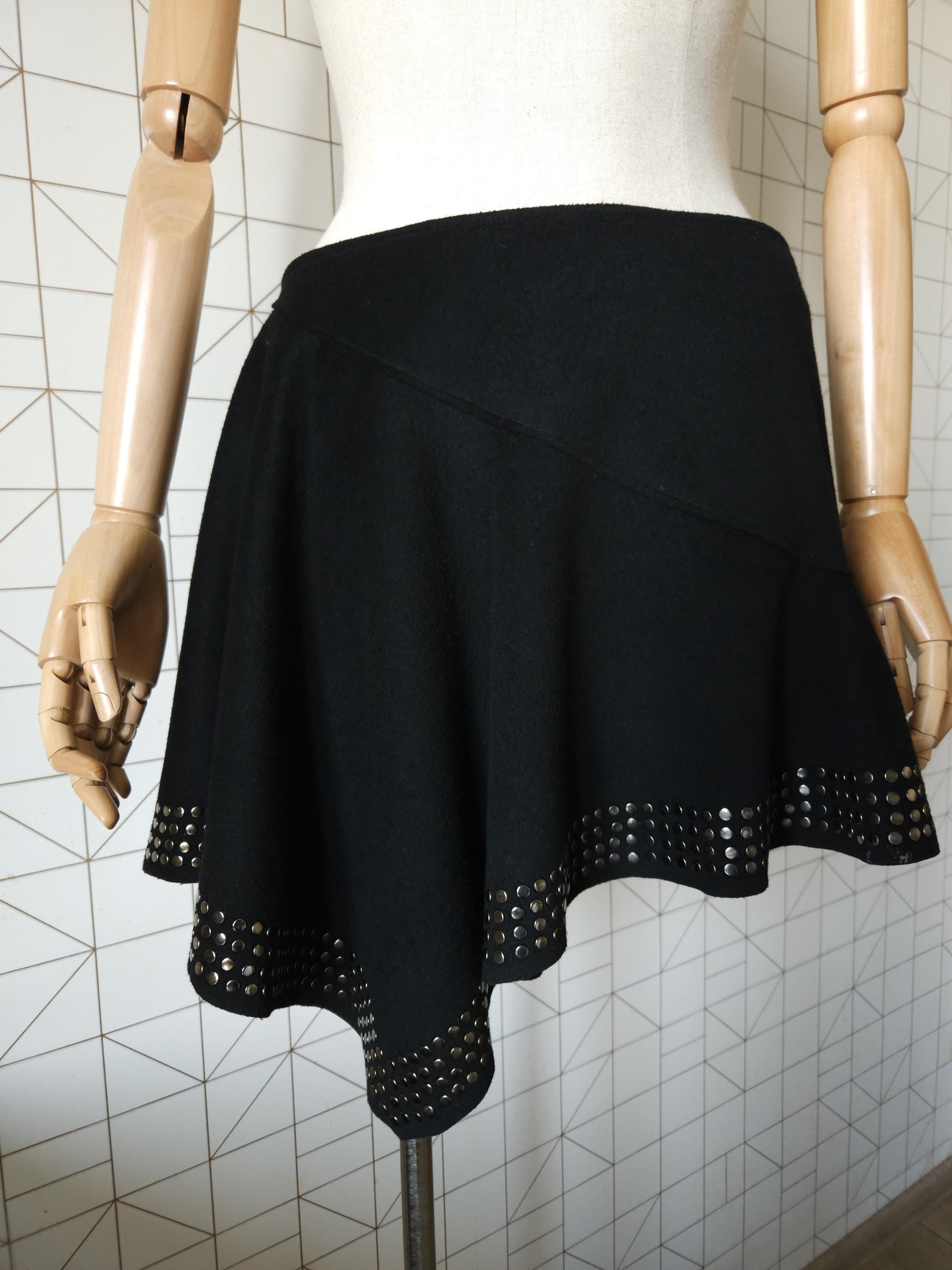 Vintage Roberto Cavalli Skirt, Roberto Cavalli Mini Skirt, Asymmetrical skirt, Black Skirt, Wool Cashmere Silk Skirt, Made in Italy, 40 size