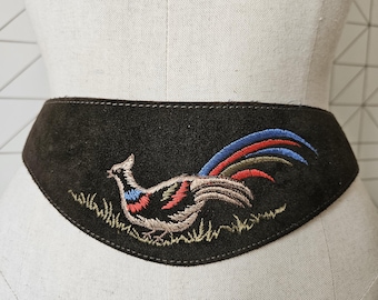 Vintage Tiroolse riem met geborduurde vogel, West-Duitse volksriem, 92 cm