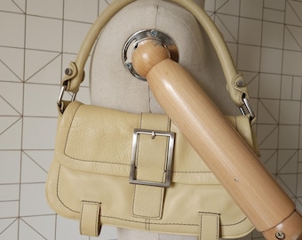 Kenneth Cole leren schoudertas, gesp, vintage beige tas