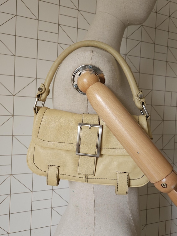 Kenneth Cole Leather Shoulder Bag, Buckle Detail, Vintage Beige Bag
