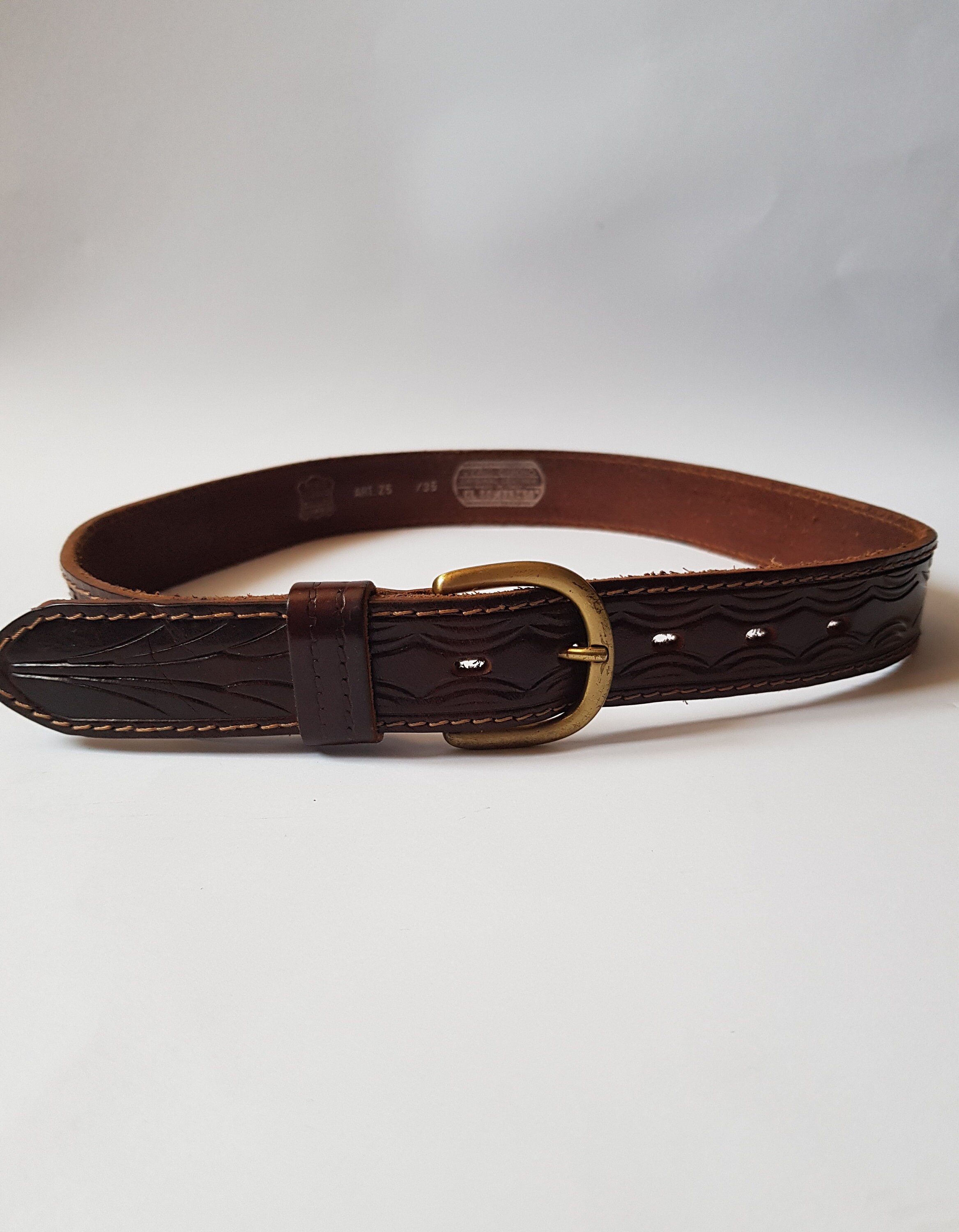 Brown and Silver  El Sombrero Brown Italian Leather Western Belt Made in Italy Silver Metal main image 2