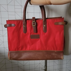 Vintage Barbour lederen nylon roodbruine handtas, grote Barbour-tas, Barbour-shopper damestas, draagtas, Barbour-draagtas, cadeau voor haar