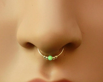 Septum,Green Opal Septum,septum jewelry,silver septum,24G septum ring,septum hoop,opal piercing,septum nose hoop,thin septum,septum piercing