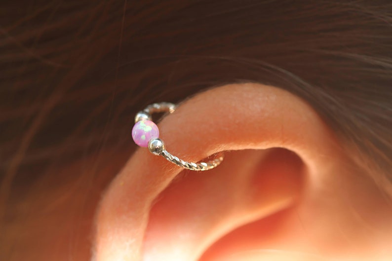 Cartilage Earring,Tiny Opal Earring,Silver cartilage earring,cartilage piercing,hoop earring