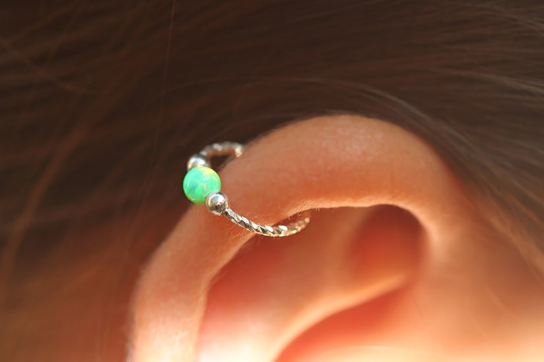 Cartilage Earring,Tiny Opal Earring,Silver cartilage earring,cartilage piercing,hoop earring
