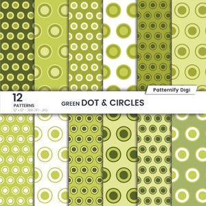 Green Dot & Circles Digital Paper, Seamless Green Polka Dot Backgrounds, 12x12&quot; Geometric Scrapbook Paper for Crafts and Design Projects