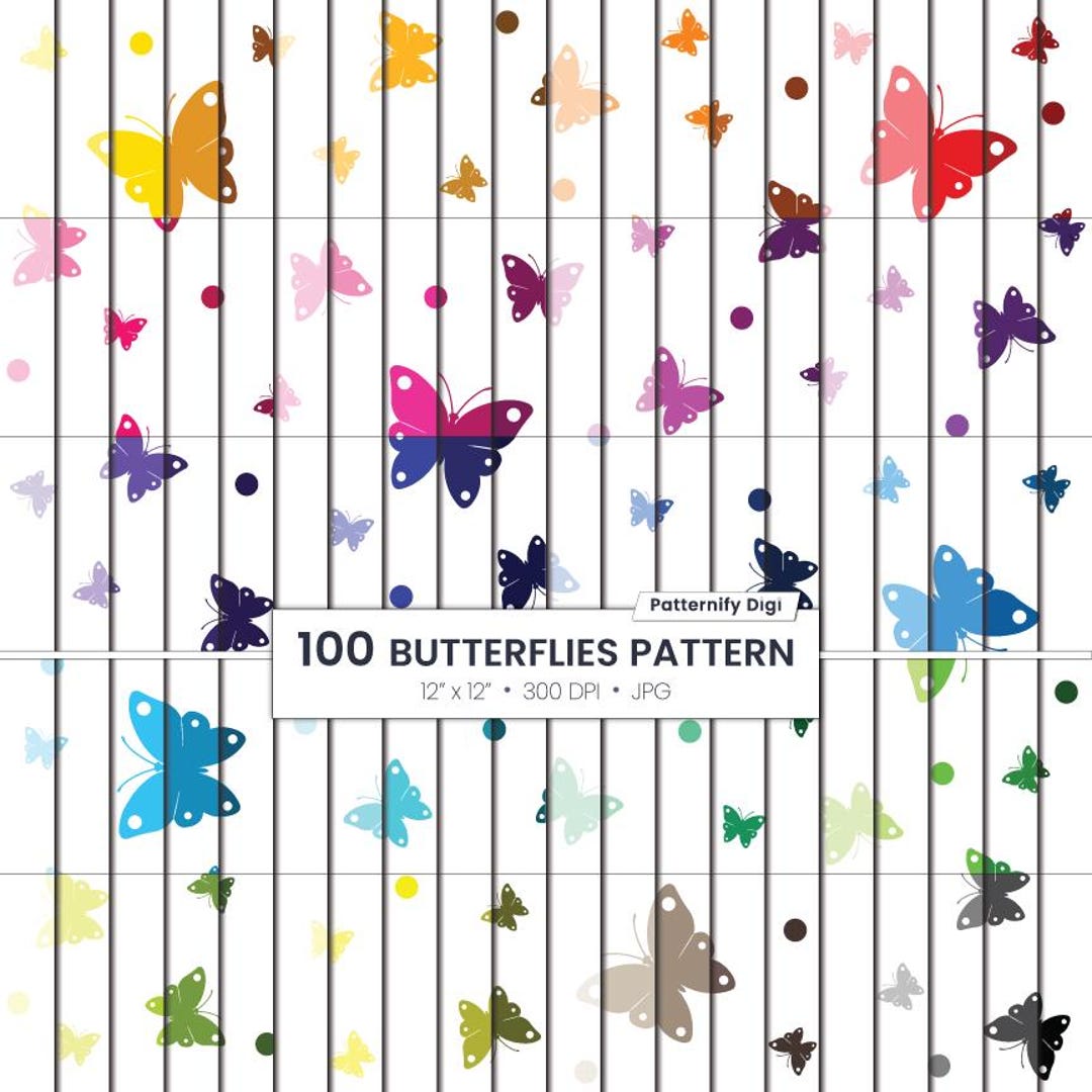 Seamless Butterfly Digital Paper: Rainbow Patterns (100 JPG, 12x12 ...