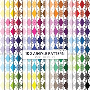 100 kleuren Argyle digitale papierset, levendige naadloze patronen, 12 x 12&quot; digitaal papier met hoge resolutie, direct downloaden, klein commercieel gebruik