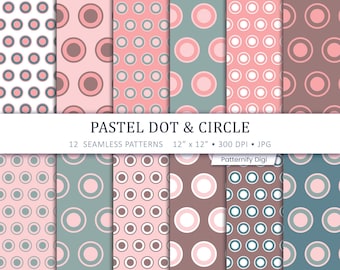 Pastel Circle Digital Paper: Red & Green Scrapbook Backgrounds (12x12in JPGs)