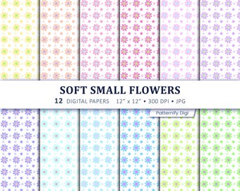 Small Flower Digital Paper, Dainty Floral Seamless Patterns, Pastel Scrapbook Paper, Tiny Daisy Background, Printable Craft Paper