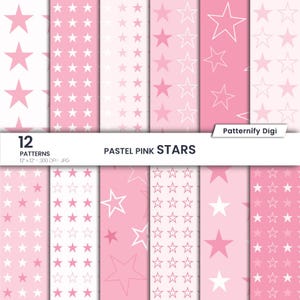 Pink Seamless Star Digital Paper Pack, 12x12&quot; Soft Pink Patterns for Scrapbooking & Party Invitations