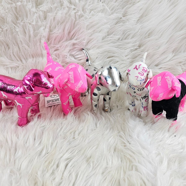 Victoria Secret Pink Dogs SS Pink, Metallic Plush Lot of 5