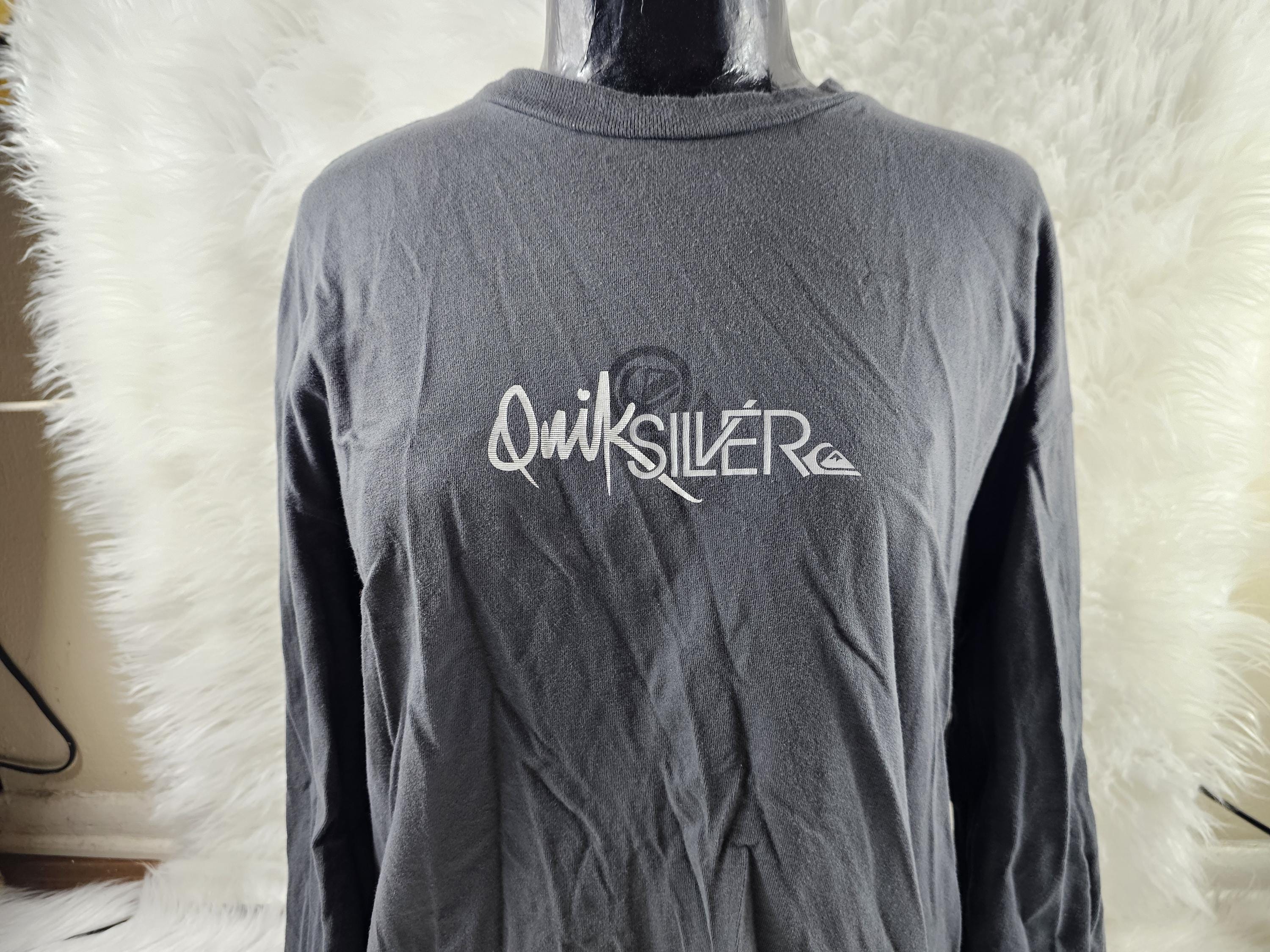 トップス 90s00s archive quicksilver faded fooded Vintage 90s Faded Black Quiksilver Boxy Zip Up Hoodie (L