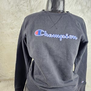 Vintage 90s Champion Black Embroidered Spell Out Hoodie Size