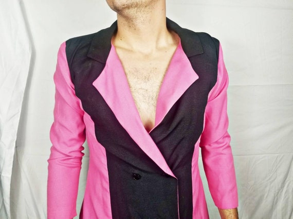 Vintage Black and Pink Blazer Jacket, Funky Street
