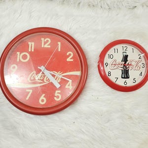 2 Vintage Rare Coca-Cola Advertising Wall Decor Clock Sign 90s Coke Soda Pop